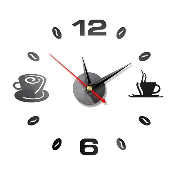 Relojes de pared DIY Reloj grande Sin marco Gigante Diseño moderno Café Taza de café Decoración de frijol Cocina Watch281J