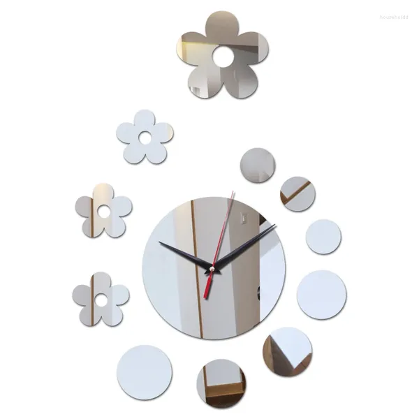 Horloges murales bricolage miroir acrylique matériel autocollant montres pour salon fleur décor spécial quartz