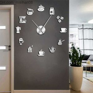 Horloges murales DIY design moderne horloge murale 3D tasse à café forme acrylique maison horloges pour cuisine salle à manger décor miroir silencieux horologe SH190924 Z230630