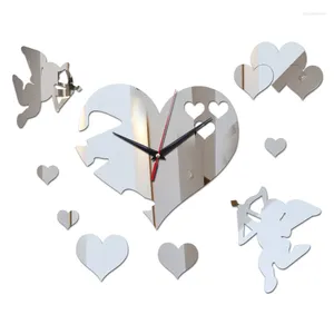 Horloges murales bricolage autocollants acryliques spéciaux maison coeurs décor montres pour salon simple face aiguille quartz