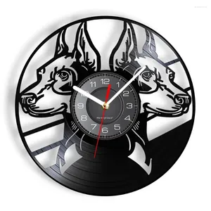 Horloges murales Doberman Pinscher Horloge Chien Races Tête Portraits Animaux Chiot Record Montre Pet Lovers Cadeau