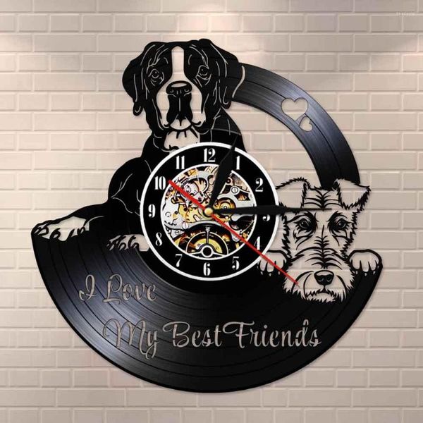 Horloges murales Race de chien Vintage Art décor à la maison Boxer et Terrier amis enregistrement Cloc LP horloge montre