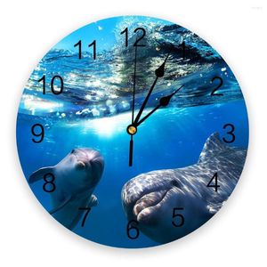 Horloges murales dauphin océan sous-marin 3d horloge Design moderne ferme décor cuisine Vintage PVC rond salon décoration