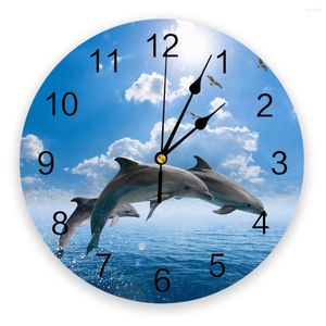 Wandklokken Dolphin Sea Wave Bird Clock Living Room Home Decor Large Round Mute Quartz Tafel Slaapkamer Decoratiehorloge