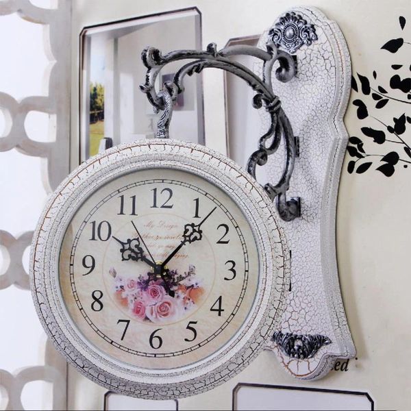 Relojes de pared Reloj de doble cara Estilo europeo Sala de estar creativa Tranquilo Dos Moda