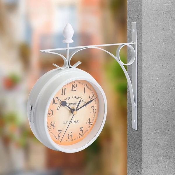 Relojes de pared Reloj de doble cara Decoración redonda Colgante Digital Decorativo Rústico Hogar