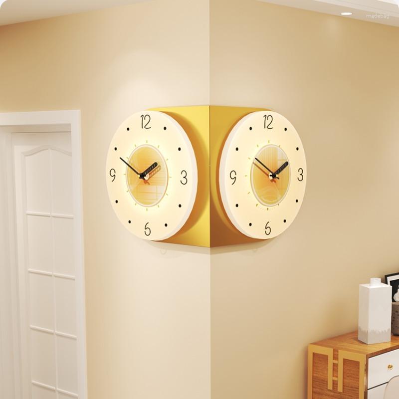Modern Double-Sided Corner brass clock wall with Light - Ideal for Living Room Decoration