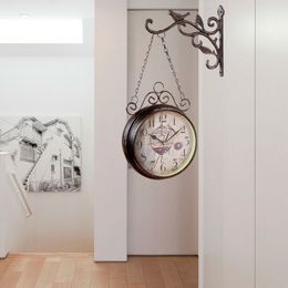 Wandklokken dubbelzijdige wandklok vintage hangende niet-tikkende minimalistische gemakkelijke leesde decoratief voor tuin huis woonkamer keuken slaapkamer 230815