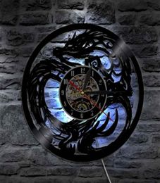 Horloges murales Dragon Art Horloge à piles Design moderne Record avec lampe à LED Accueil Salon Décoration6859568