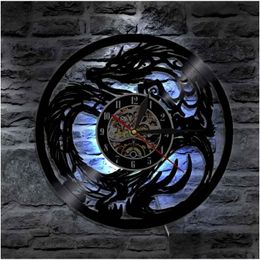 Wandklokken Dragon Art Clock Werkt op batterijen Modern design Record met led-lamp Thuis Woonkamer Decoratie Drop Delivery Tuin december Dhmjq