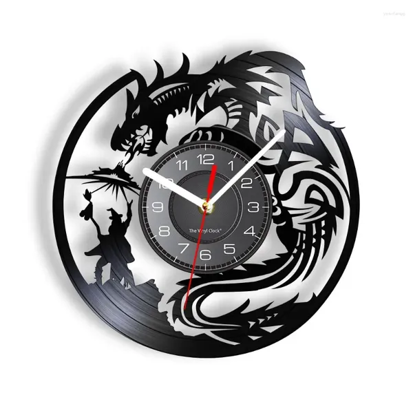 Relojes de pared Dragones Aventura Reloj temático para sala de juegos Decoración del hogar Fantasía Jugando Registro Artesanía Reloj