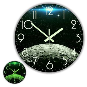 Relojes de pared Planeta Tierra y Luna Reloj de pared luminoso para dormitorio Astronomía Decoración para el hogar Superficie lunar universal Resplandor en la oscuridad Reloj de pared 230310