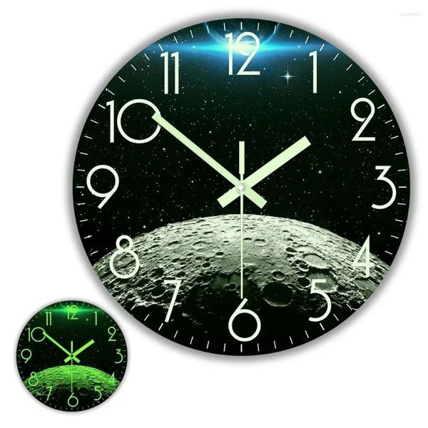 Horloges murales Terre et Lune Planète Horloge lumineuse pour chambre à coucher Astronomie Décor à la maison Universel R Surface Glow dans le noir