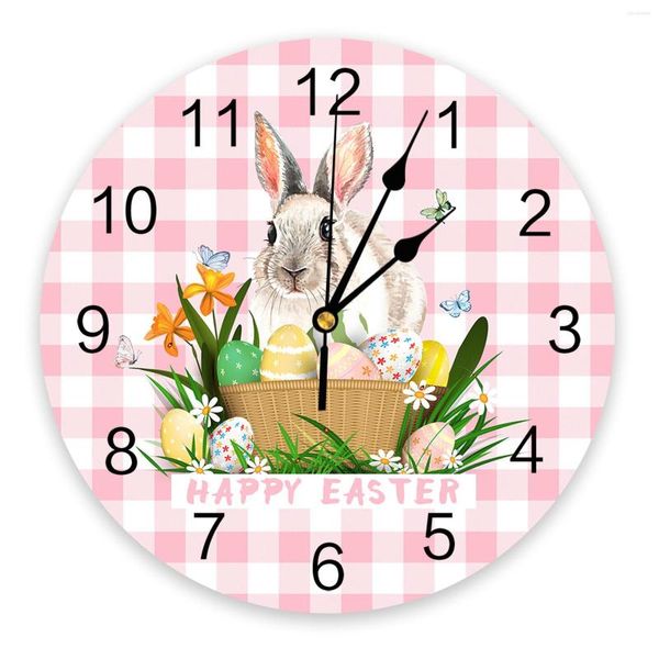 Horloges murales horloge à carreaux de pâques et d'oeufs pour la décoration de la maison moderne chambre d'ado salon aiguille Table de montre suspendue