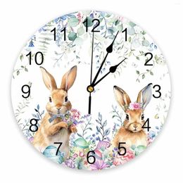 Horloges murales Pâques Printemps Fleur Oeuf Imprimé Horloge Moderne Silencieux Salon Décor À La Maison Montre Suspendue