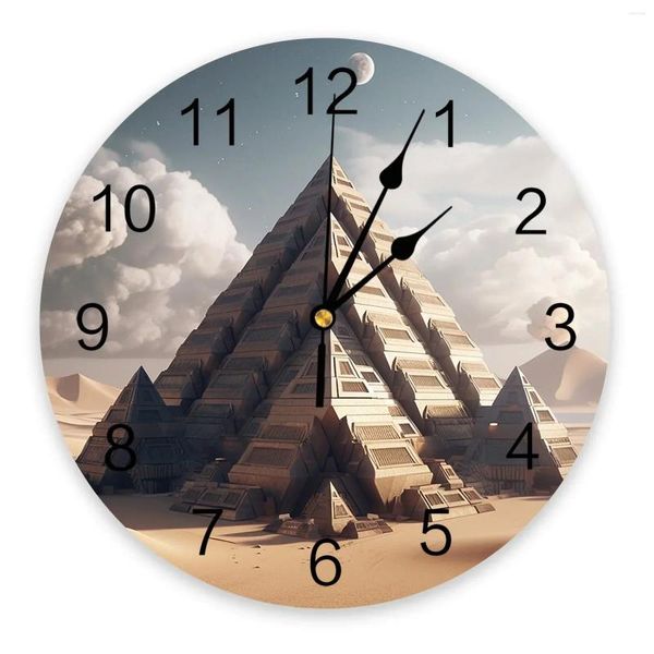 Horloges murales Égyptien Désert Nuages ​​Horloge Grande Cuisine Moderne Salle À Manger Chambre Ronde Silencieuse Montre Suspendue