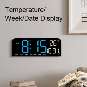 Horloges murales Réveil numérique électronique Affichage LED avec bouton de veille Gros chiffres 5 modes Bureau de luminosité réglable