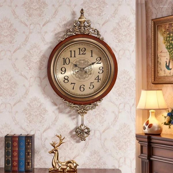 Relojes de pared elegantes para el hogar, decoración de reloj, regalo de mano, sala de estar, piezas de cuarzo, clásico, dorado, Moda Antigua, decoración nórdica Klok