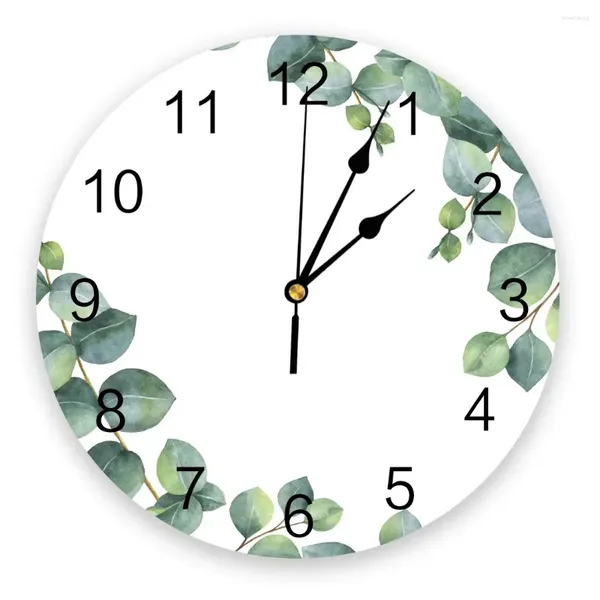 Horloges murales Eucalyptus feuilles vertes plante silencieuse maison café bureau décor pour cuisine art grand 25 cm