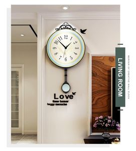 Wall Clocks Europe Style Vintage Pendulum Silent Clock Modern Design Swing Hangende klassieke woonkamer Home Decoratie MJ1102