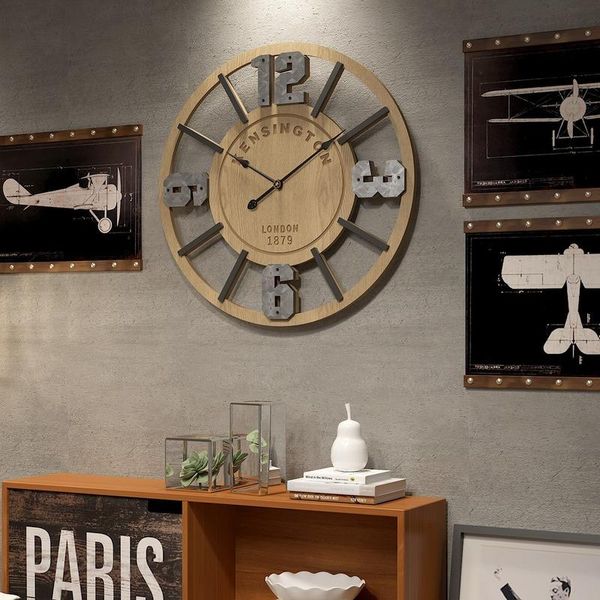 Relojes de pared con personalidad europea y americana, reloj de madera creativo moderno, sala de estar, estudio, Simple, antiguo, silencioso, LX110516