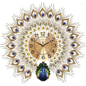 Horloges murales européenne grande taille luxe paon horloge salon personnalité créative mode maison montre haut-parleur muet quartz