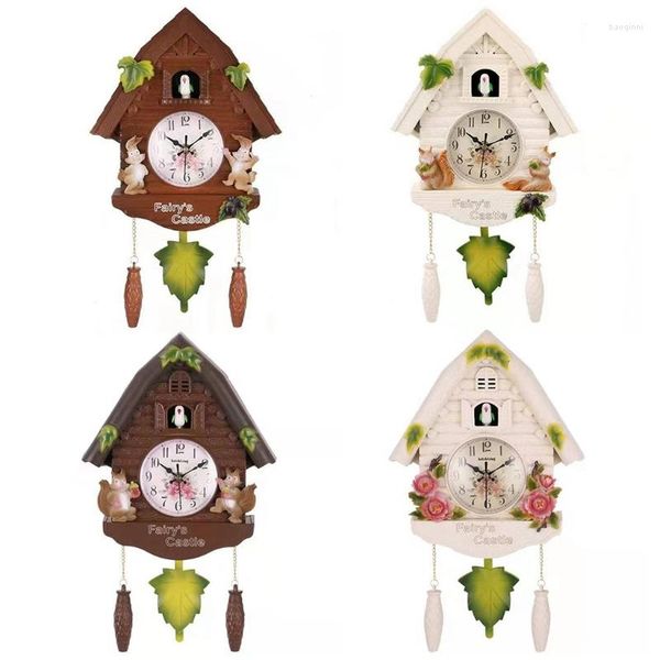 Horloges murales Style pastoral européen résine coucou oiseau pour TEMPS balançoire alarme montre dessin animé Vintage Antique Art de la maison