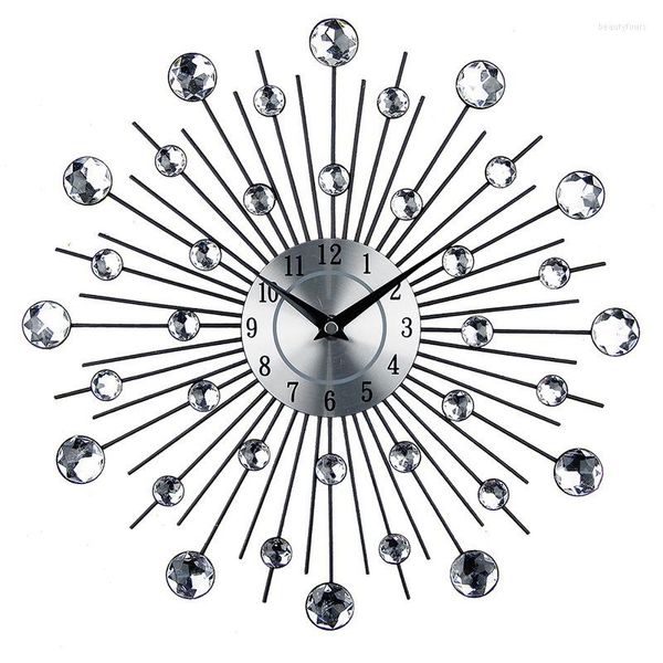 Horloges murales Style européen et horloge créative cristal argent fer forgé personnalité Art décoration salon chambre