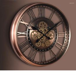 Horloges murales Style européen Metal Gear Clock American Retro Art Salon Décoration Creative Pointeur Quartz