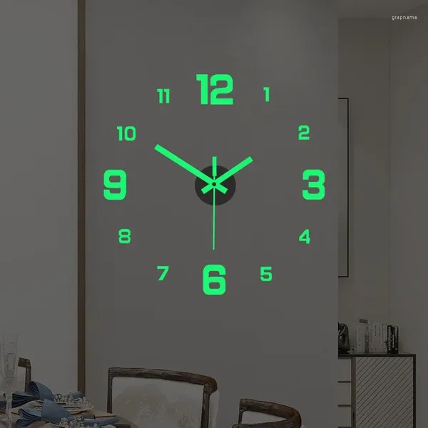 Horloges murales EW Creative Simple Horloge numérique lumineuse DIY Étude silencieuse Salon Autocollant sans poinçon
