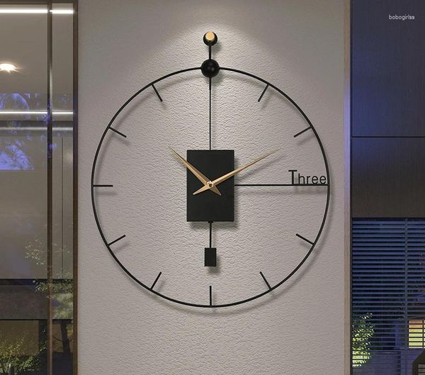 Relojes de pared Reloj de sala de estar extra grande Arte de diseño moderno Minimalista Minimalista Negro Saat decoración