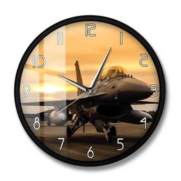 Horloges murales F16 Falcon Fighter Jet Aircraft Plane Clock Mur