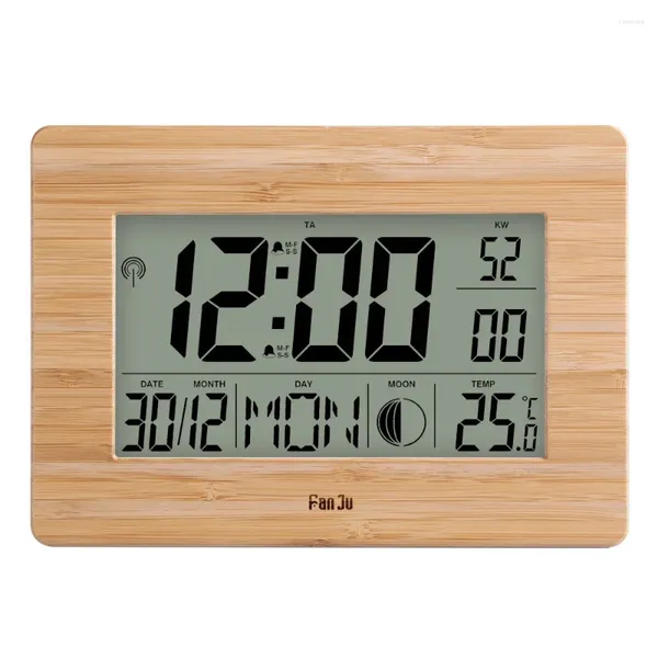 Relojes de pared Fanju Reloj digital LCD Gran número Gran Temperatura Temperatura Temperatura Tabla de alarma Descripción de diseño moderno Decoración de la oficina del hogar