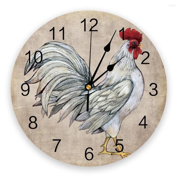 Horloges murales Ferme Animal Coq Salon Horloge Ronde Maison Chambre Cuisine Décoration Silencieuse