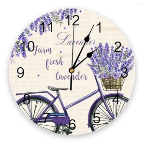 Wandklokken Boerderij Paarse Verse Bloem Lavendel Fiets Woonkamer Klok Ronde Decor Thuis Slaapkamer Keuken Decoratie