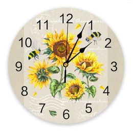 Wandklokken Boerderij Rustieke Retro Zonnebloem Bee Slaapkamer Klok Grote Moderne Keuken Eetkamer Ronde Woonkamer Horloge Home Decor