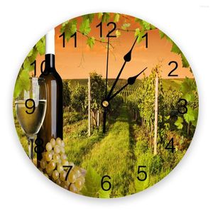 Relojes de pared Vino de la granja Hojas de uva de uvas Planta Cambio redondo colgando tiempo silencioso Interior dormitorio sala de estar decoración de la oficina