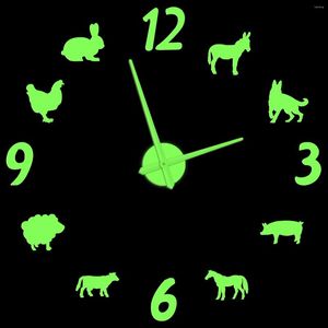 Horloges murales ferme Animal Design moderne horloge lumineuse volaille Style campagnard décor à la maison auto-adhésif bricolage silencieux non tic-tac montre