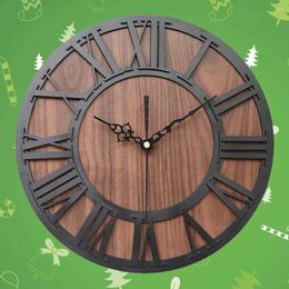 Horloges murales Horloge de ferme en bois rond suspendu rustique chic vintage décoration de ferme sans