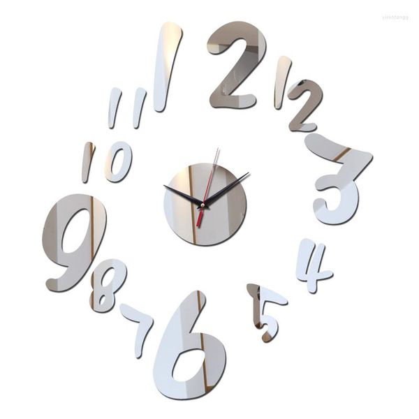 Horloges murales Mode Acrylique Miroir Horloge Autocollants Numéros Irréguliers Diy Quartz Clcoks Décoration de La Maison Montres