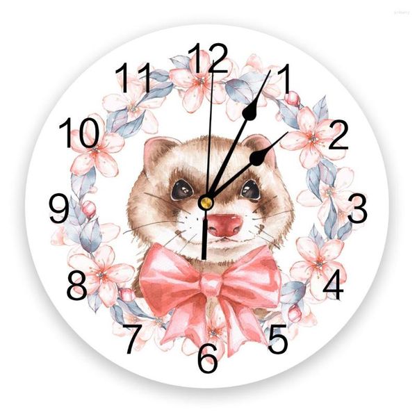 Horloges murales Ferret Printemps Rose Fleur Plante Chambre Horloge Grande Cuisine Moderne Salle À Manger Ronde Salon Montre Décor À La Maison