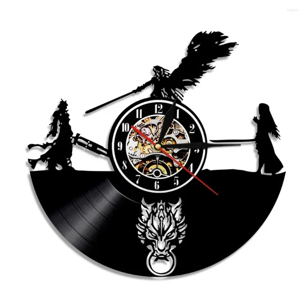 Horloges murales FF7 Jeu Cloud Vs Sephiroth Record Clock pour salle de jeux Fantasy Home Decor Longplay Musique FFVII Cadeau