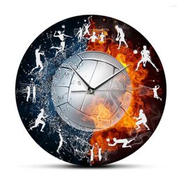 Wandklokken Vuur- en watervolleybalbalklok Sportspel Woonkamer Art Decor Hangend stil geveegd horloge Teamcadeau