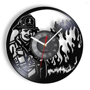 Horloges murales premier intervenant pompier horloge service d'incendie décor de bureau Vintage Record pompier prière cadeau