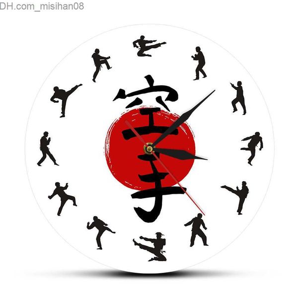 Horloges murales Fistfight Karaté Décoration murale Suspendue Montre murale silencieuse Arts martiaux japonais Silhouettes de karaté Salon Horloge murale décorative Y200407 Z230707