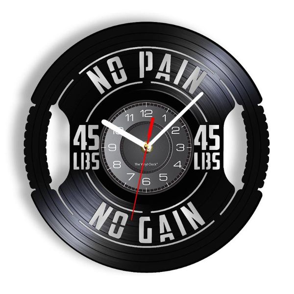 Relojes de pared Fitness Gym Sign Placa de peso 45lbs LP Record Clock Sala de entrenamiento Levantamiento de pesas Decoración Obra de arte Regalo