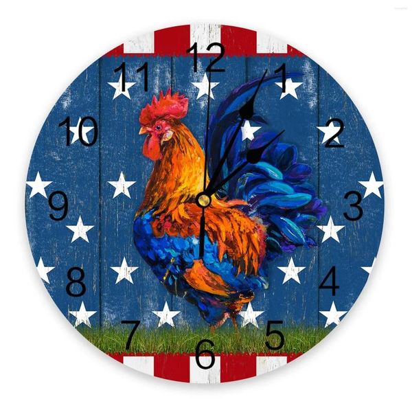 Horloges murales Drapeau Ferme Coq 3D Horloge Design Moderne Salon Décoration Cuisine Art Montre Décor À La Maison