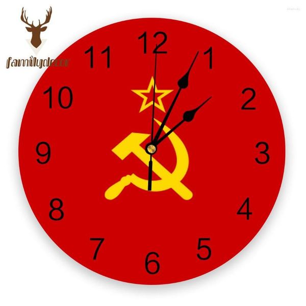 Horloges murales drapeau de l'URSS imprimé PVC horloge Design moderne décor à la maison chambre silencieux Oclock montre pour salon