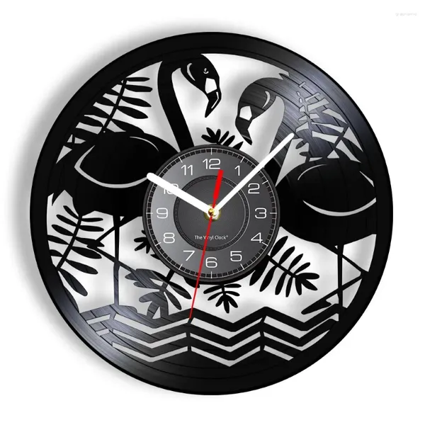 Relojes de pared flamencos, pájaros, animales salvajes, círculo, reloj contemporáneo, arte, decoración del hogar, diseño de interiores, registro vintage decorativo