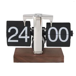 Wandklokken Flip Desk Clock Batterij aangedreven roestvrijstalen mechanische vintage houten basisknop aanpassen voor kantoor